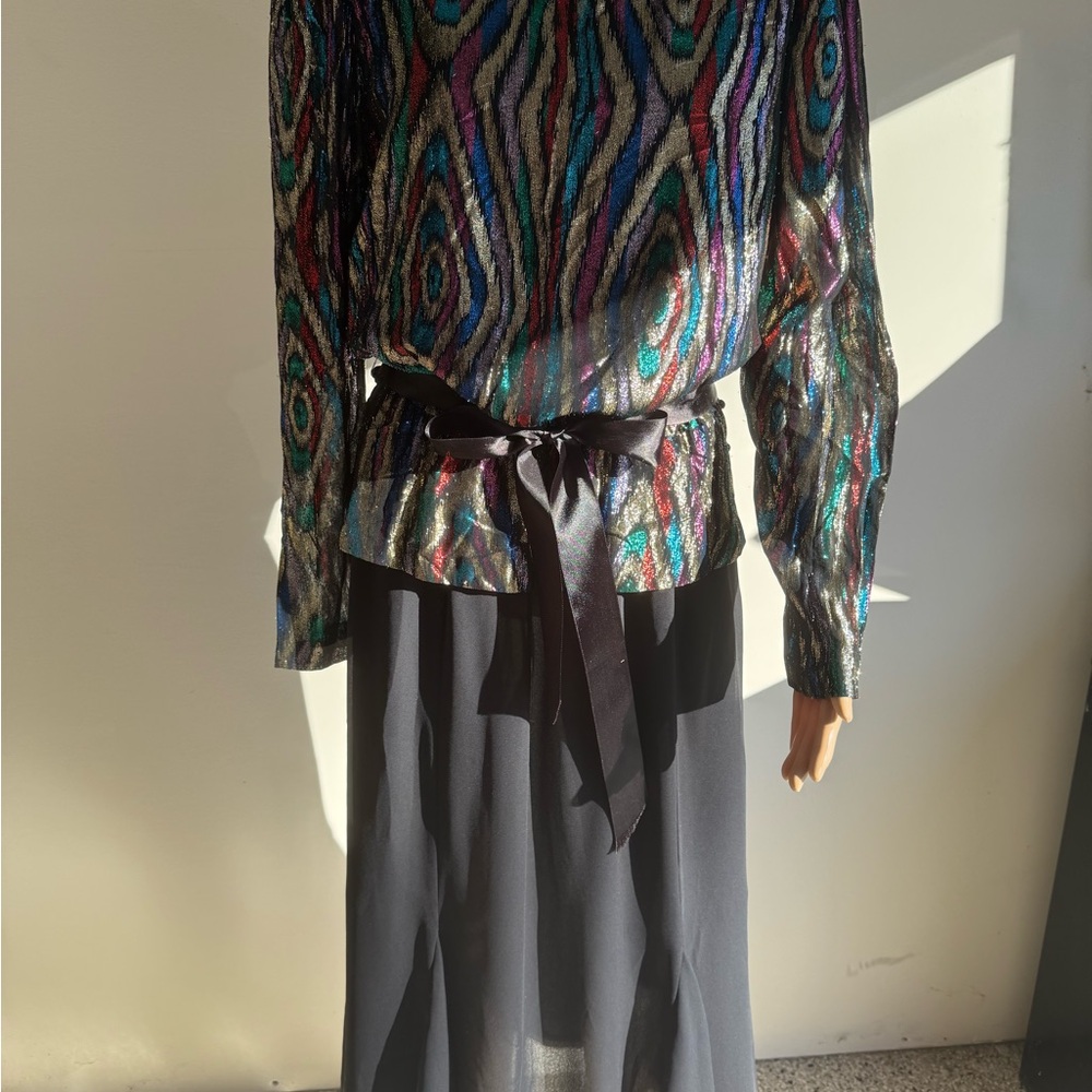 Vintage 80’s Lizzy & Johnny Rainbow Sheer Metallic Dress - Picture 2 of 14